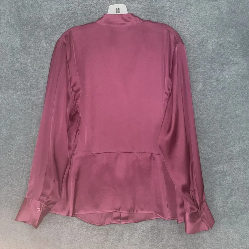 Jones New York Blouse Womens 1X Pink Button Up V Neck Long Sleeve Satin Career - Picture 10 of 12